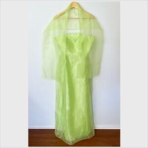 Vintage 90s / Y2K Deadstock Lime Green Prom Dress Scarf Shawl Maxi // Size XL